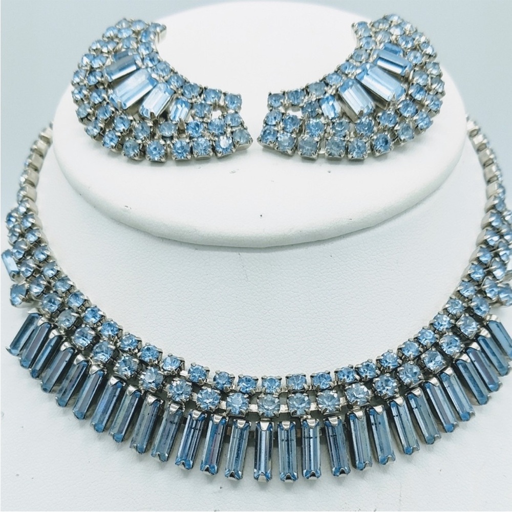 Vintage Rhinestone Necklace & Clip Earrings Set